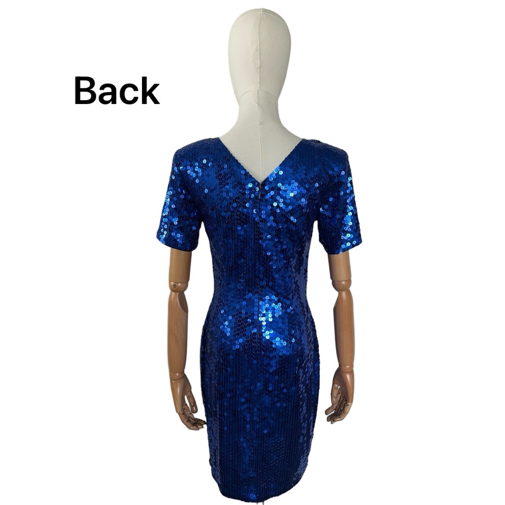 VTG Niteline Della Roufogali Sequin Dress Blue Evening Party Size 6 - Picture 8 of 12